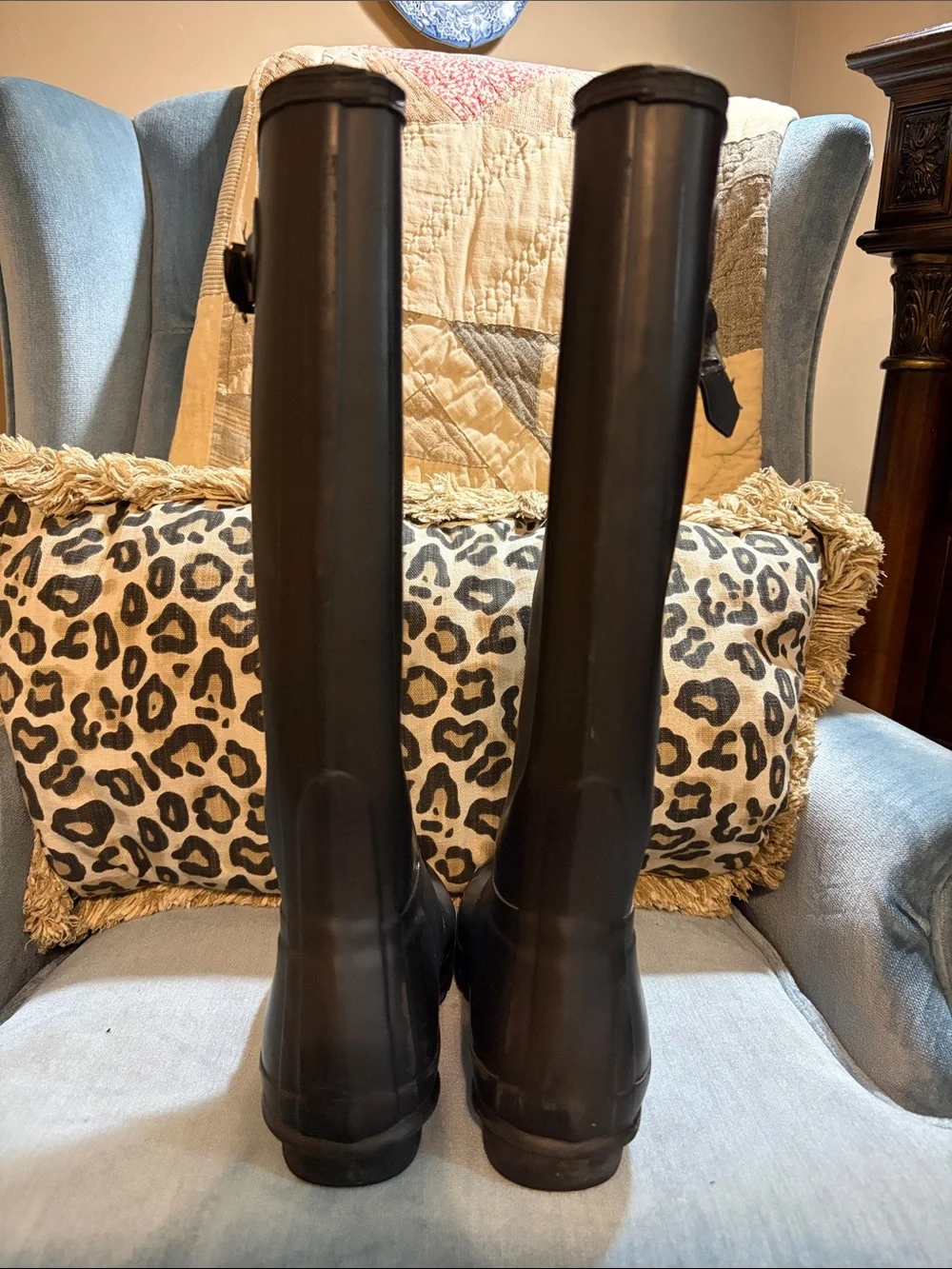 Hunter Matte Black Tall Waterproof Rain Boots with Side Buckle